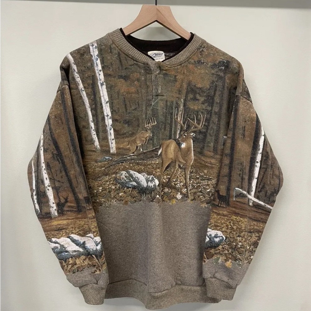 Vintage 90s AOP All Over Print Nature Animal Crewneck Sweatshirt Size Medium